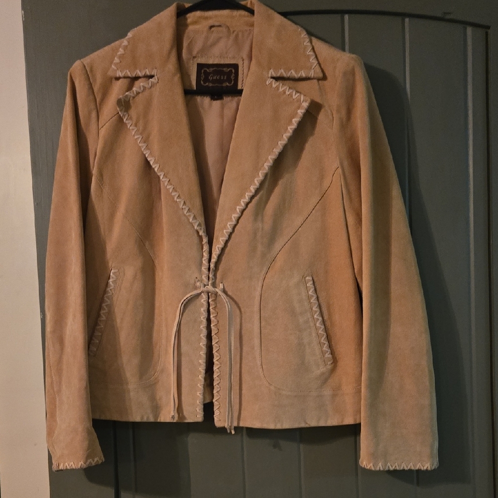 Guess Women's Tan Suede Blazer with Stitch Detail